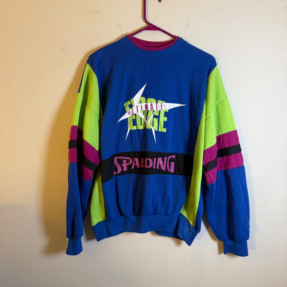 Vintage Spalding Ultimate Edge Sweatshirt XL Blue Neon Green 90s Colorblock Mens